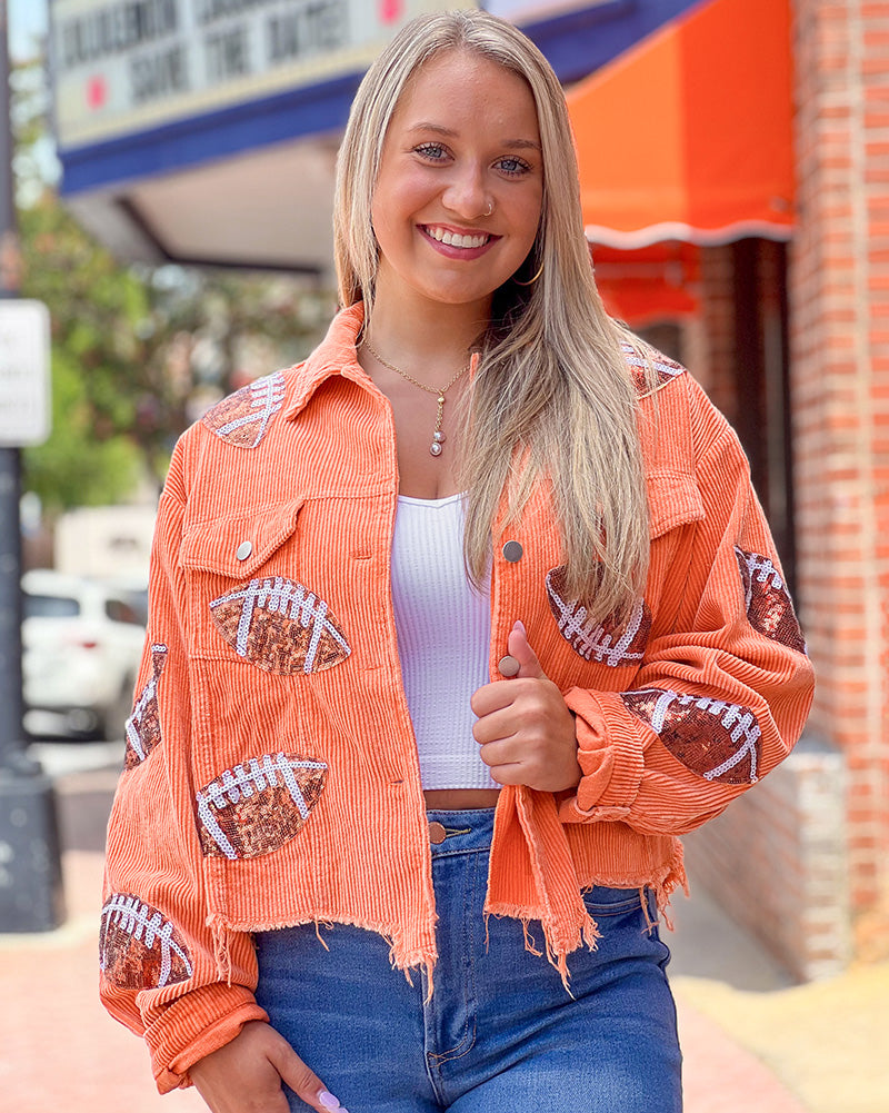 Trendy Tailgate Corduroy Jacket Orange True Orange Boutique