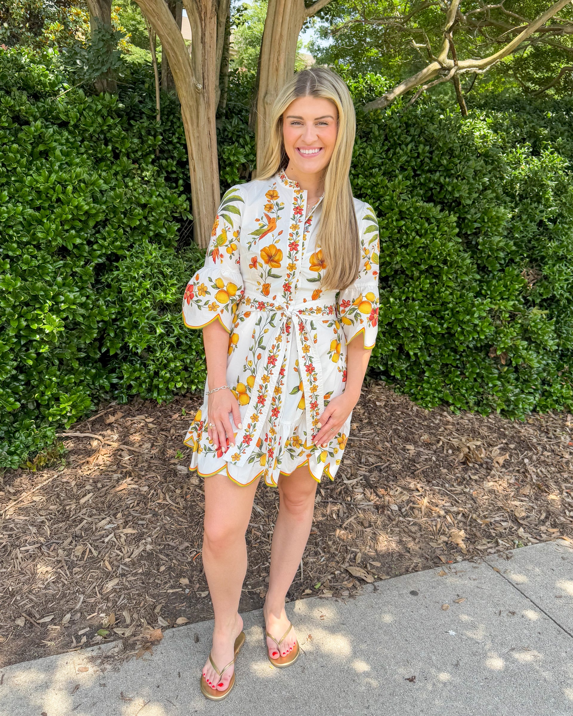 farm rio mini dress Farm Rio Lemon Bouquet Off-White Mini Dress Small