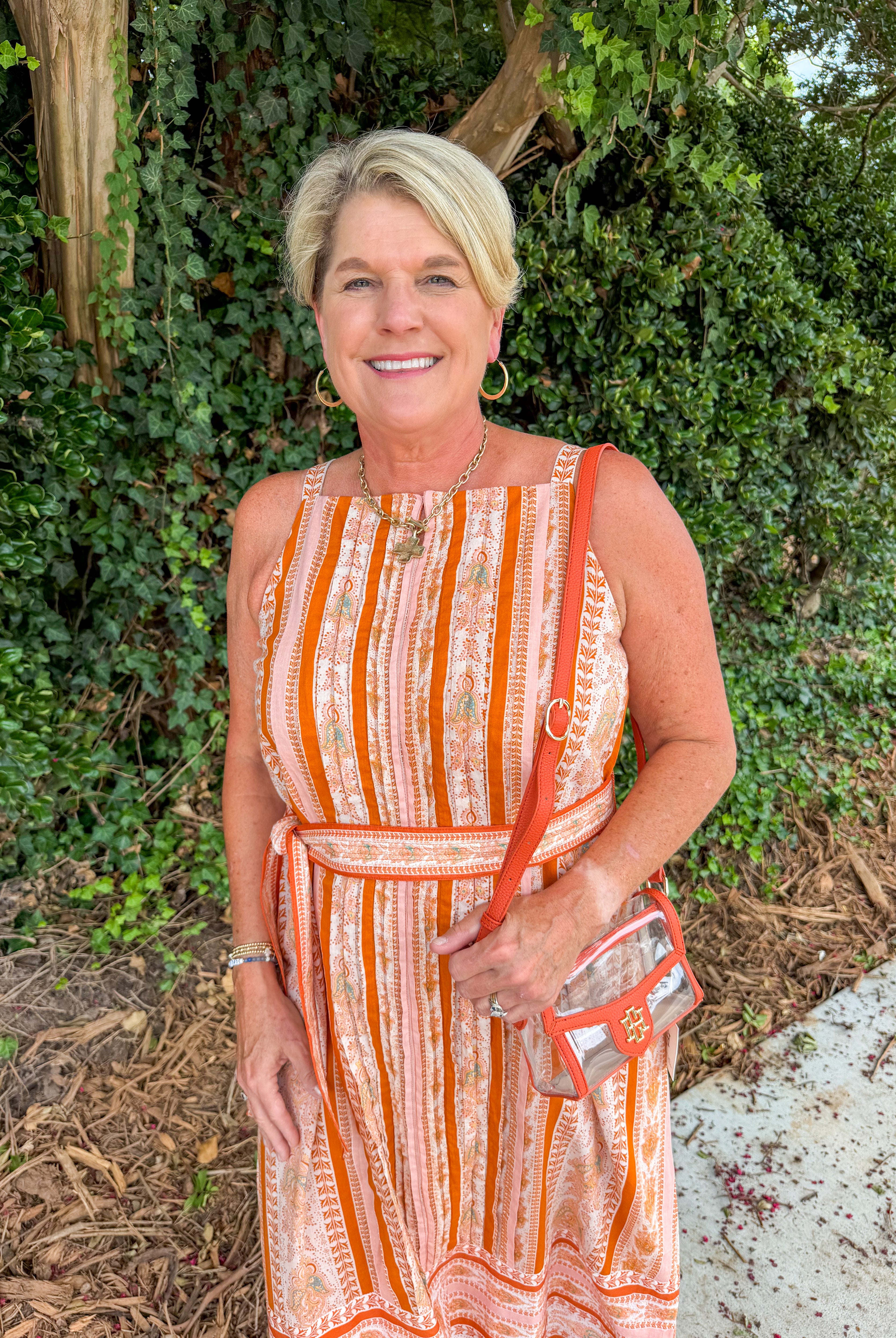 orange boutique dresses Orange Halter Neck Open Knit Midi Dress