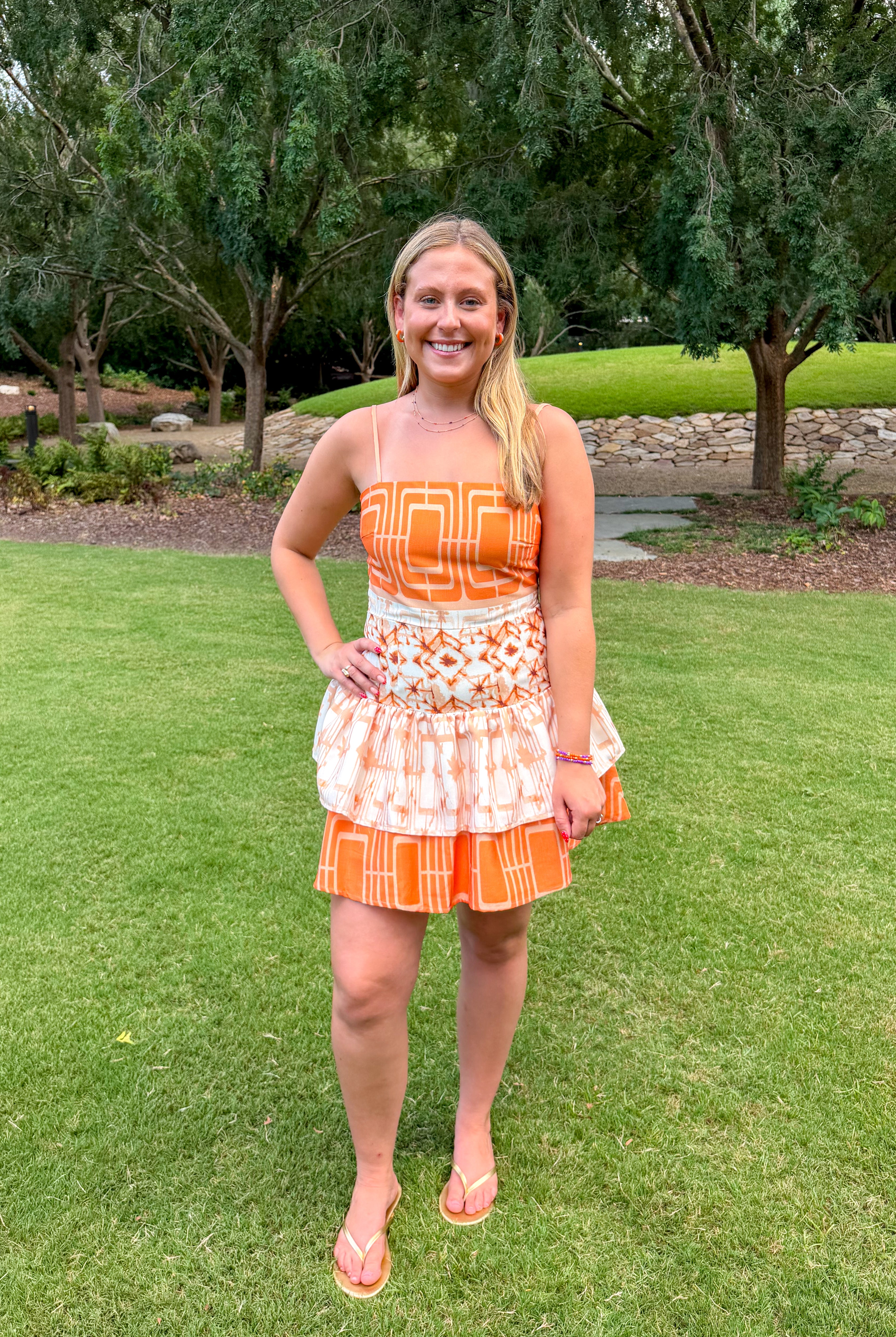 orange gameday dress you glad that our launch is just around the corner?? Full collection launching THIS MONTH! Get ready for fun with the Lucy Game Day Dress in Burnt Orange Stripe Star Of The Show Orange