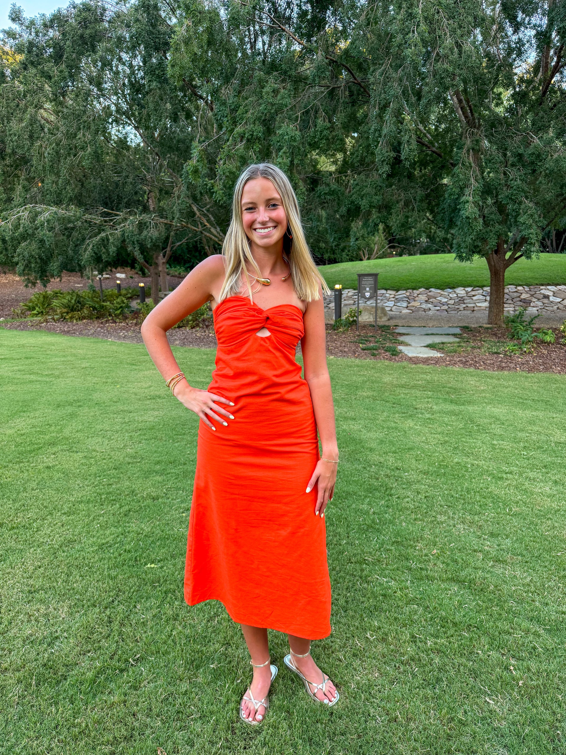 Emery Linen Front Twist Midi Dress